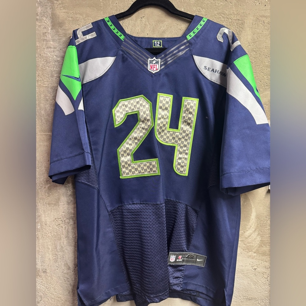 NFL Seattle Seahawks #24 Navy and Lime Green Jersey